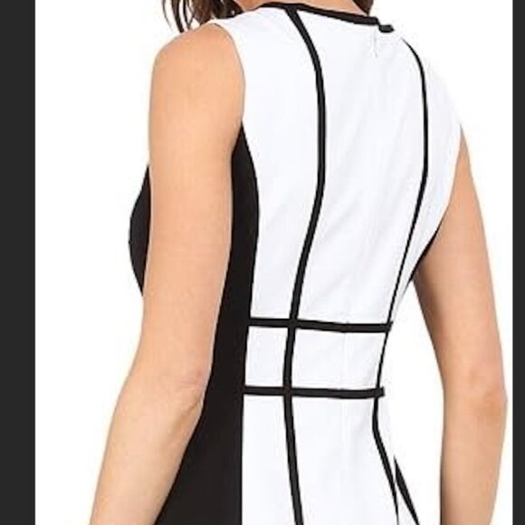 Calvin Klein Black White Colorblock Grid Pattern Sleeveless Sheath Dress 12 NWT - Picture 6 of 10